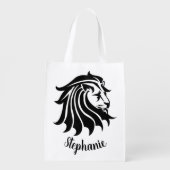 White Black Silhouette Lion Reusable Grocery Bag (Back)