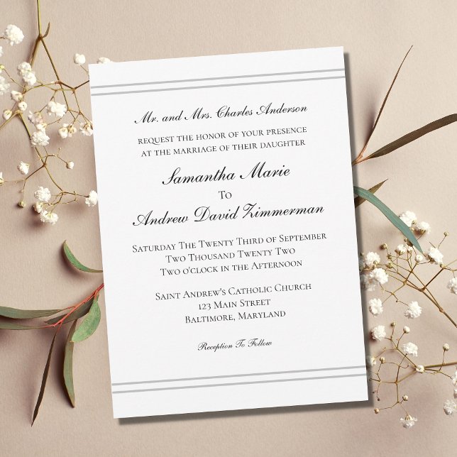 White Black Silver Classic Formal Elegant Wedding  Invitation (Creator Uploaded)