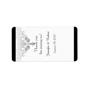 White Black Silver Damask Wedding Lip Balm Label