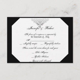 White Black Silver Damask Wedding Response Card
