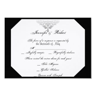 White Black Silver Damask Wedding Response Card