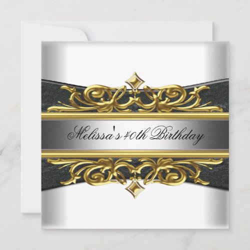 White Black Silver Gold 40th Birthday Party Invitation