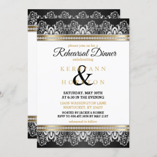 White, Black, Silver & Gold - Rehearsal Dinner Invitation