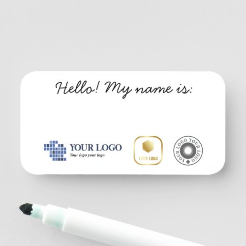 White Black Simple 3 Logos Hello My Name Is Name Tag