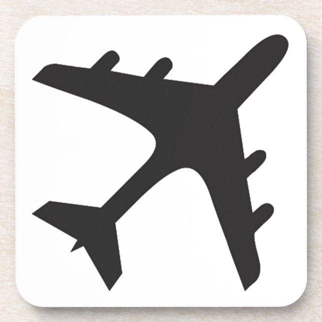 White black simple airplane design beverage coaster (Front)