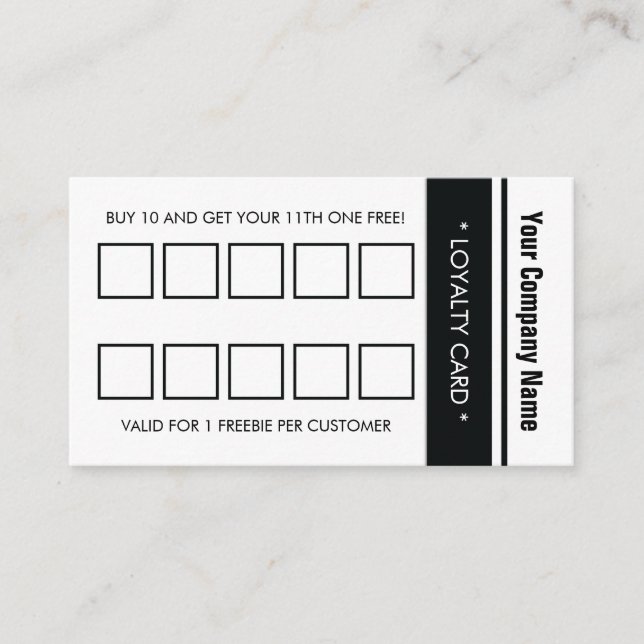 White Black Simple Border 10 Punch Loyalty Card (Front)