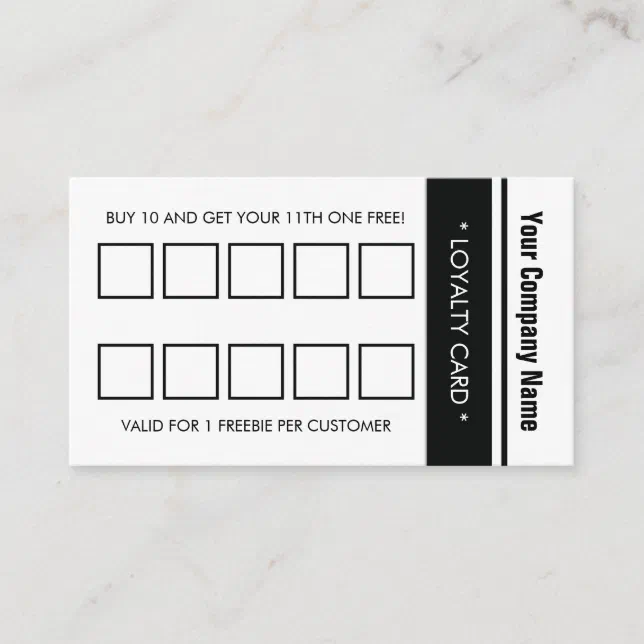 White Black Simple Border 10 Punch Loyalty Card | Zazzle