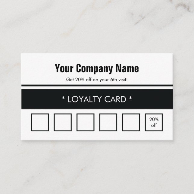 White Black Simple Border 6 Punch Loyalty Card (Front)
