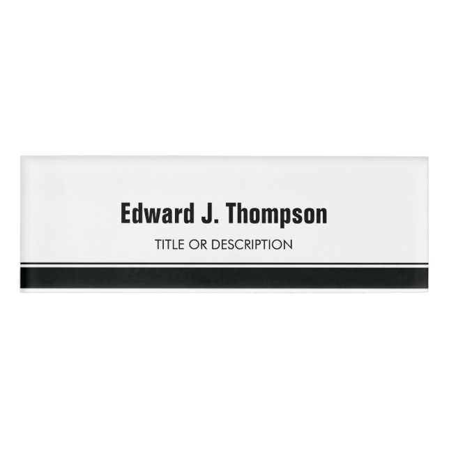 White Black Simple Border Name Tag (Front)
