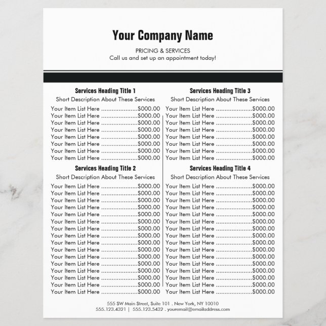 White Black Simple Border Price List 4 Flyer (Front)
