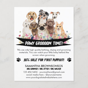White Black Simple Floral Illustrated Dog groomer Flyer