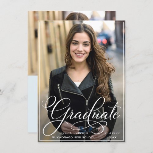 White Black Simple Modern PHOTO Graduation Party Invitation