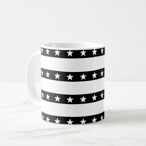 White Black Simple Star Lines Horizontal Pattern  Coffee Mug