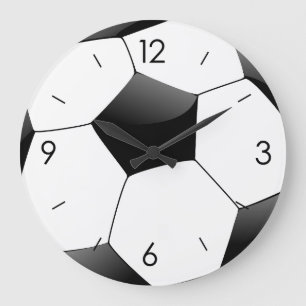 White & Black Soccer Football Round Large Clock