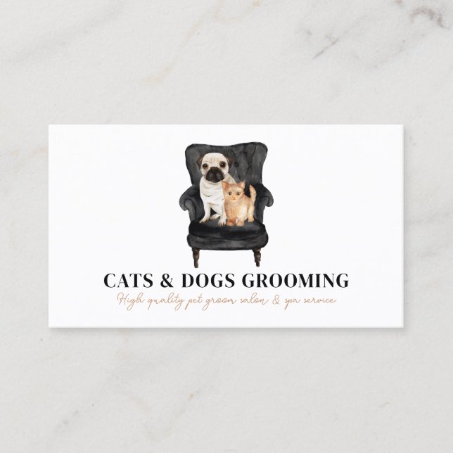 White Black Sofa Pug Dog Cat Pet Business Card (Front)