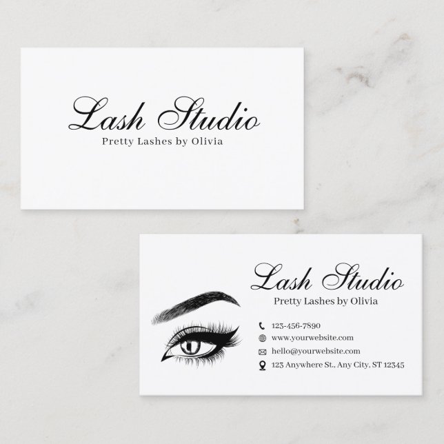 White & Black Sophisticated Glittered Beauty Lash Business Card (Front/Back)