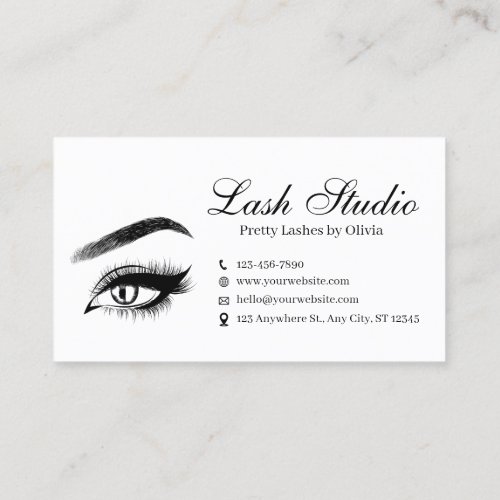 White  Black Sophisticated Glittered Beauty Lash Business Card