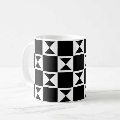 White Black Square Hourglass Op Art Retro Pattern  Coffee Mug