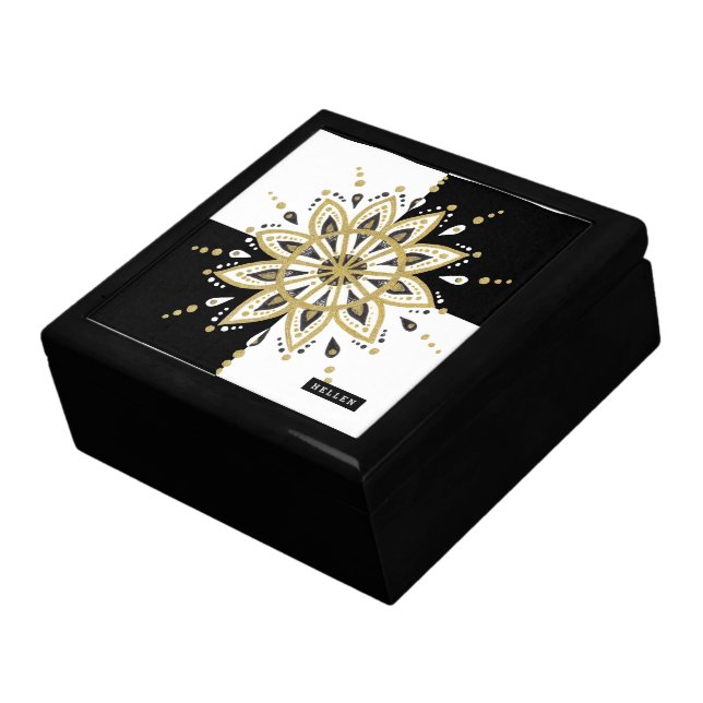 White & Black Squares Black & Gold Mandala 2c Gift Box (Side)