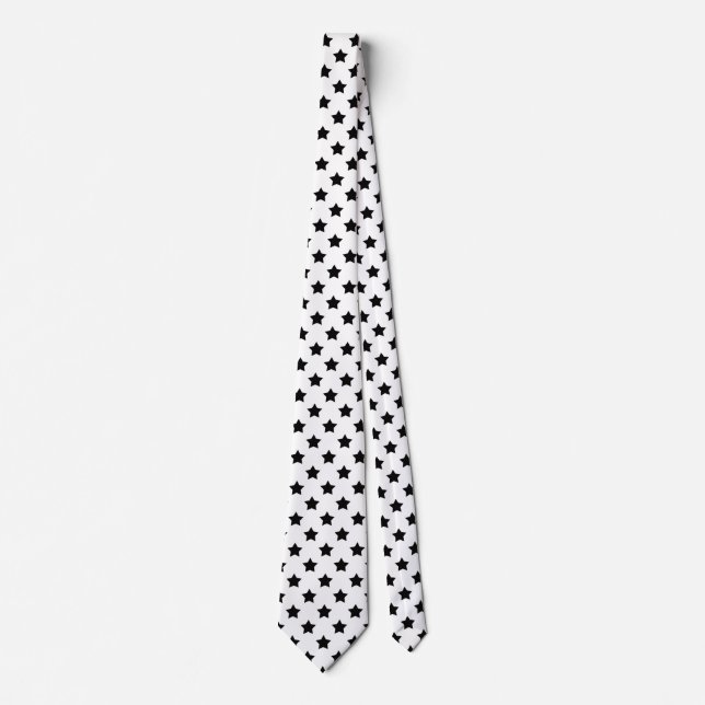  White Black Stars Pattern Decorative Neck Tie (Front)
