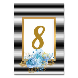 WHITE BLACK STRIPE BLUE BOUQUET TABLE NUMBER