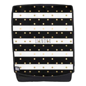 White & Black Stripes With Gold Polkadots Backpack by artOnWear at Zazzle