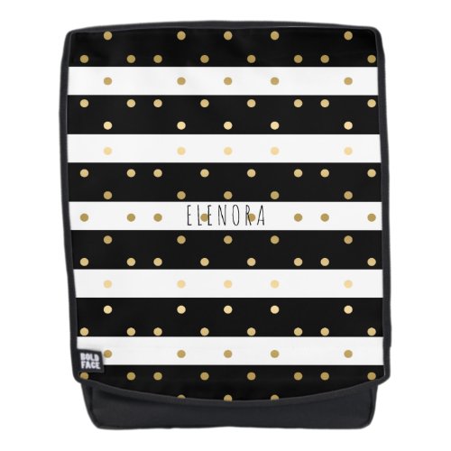 White  Black Stripes With Gold Polkadots Backpack