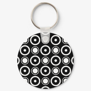 White Black stylish polka dots white background Keychain