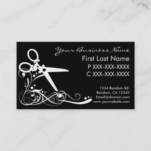 White black swirl hair cutting business cards