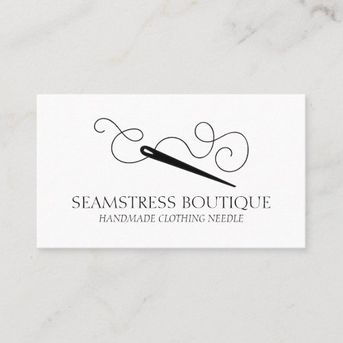 White Black Tailor Seamstress Alterations Needle Business Card