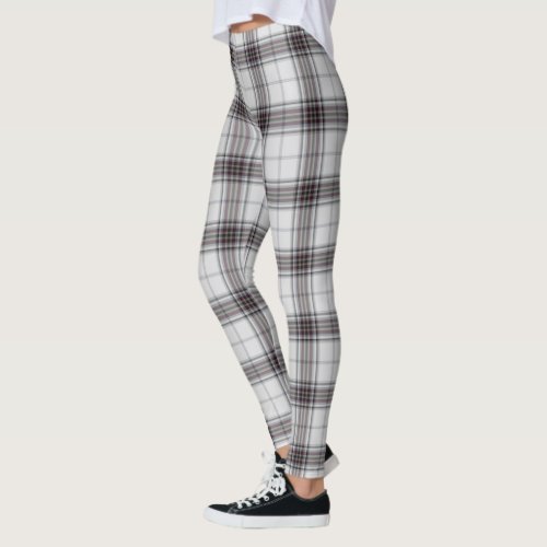 White Black Tan Tartan Plaid Leggings