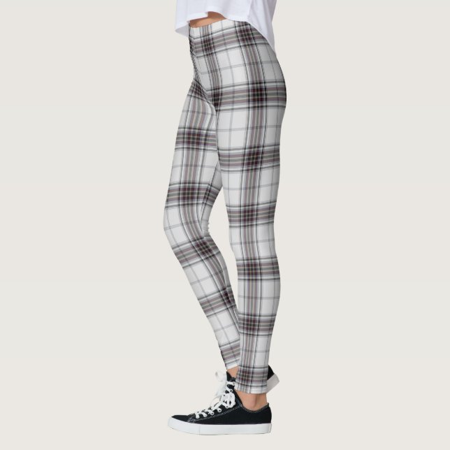 White Black Tan Tartan Plaid Leggings (Left)