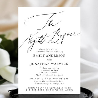 White Black The Night Before Rehearsal Wedding Invitation