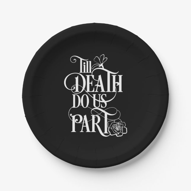 White Black Till Death Do Us Part Wedding Paper Plates (Front)
