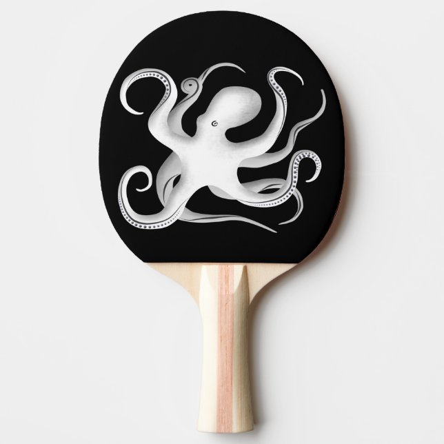 White & Black Tribal Vector Art Octopus Silhouette Ping Pong Paddle (Front)