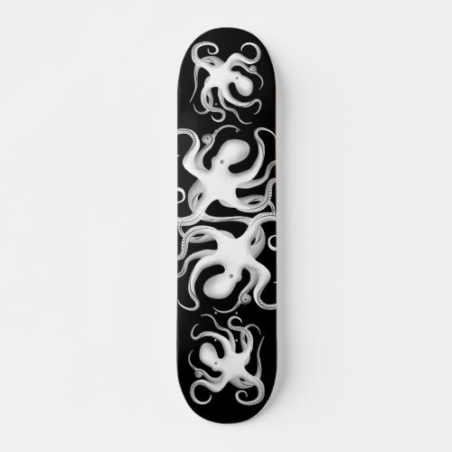 White  Black Tribal Vector Art Octopus Silhouette Skateboard