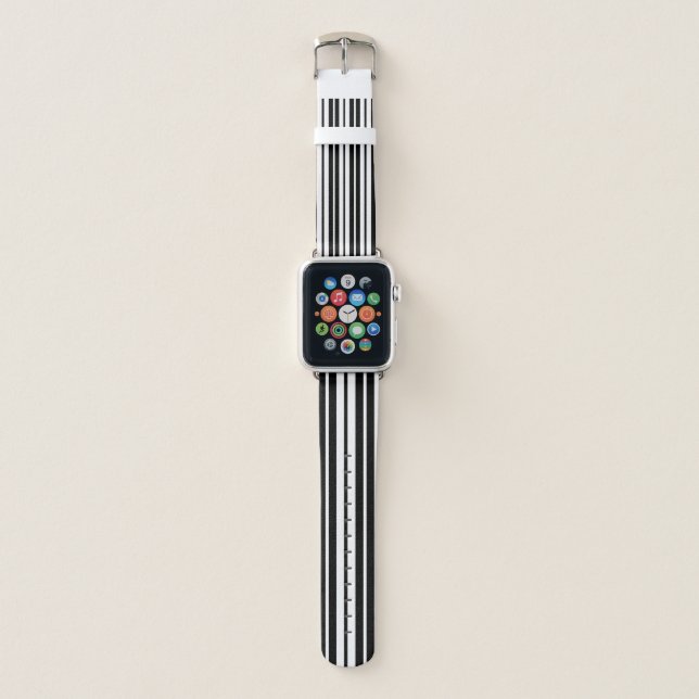 White Black Vertical Stripes Pattern Design Apple Watch Band (Front)