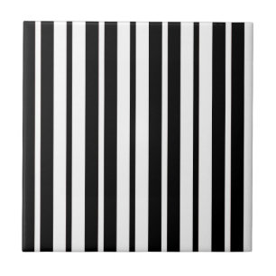 White Black Vertical Stripes Pattern Design Ceramic Tile