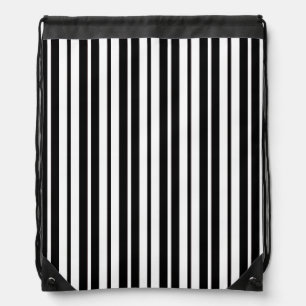 White Black Vertical Stripes Pattern Design Drawstring Bag