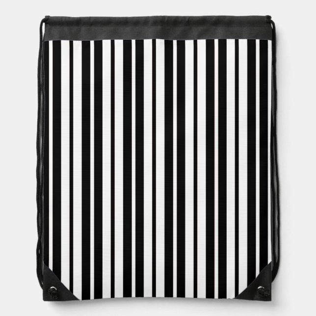 White Black Vertical Stripes Pattern Design Drawstring Bag (Front)