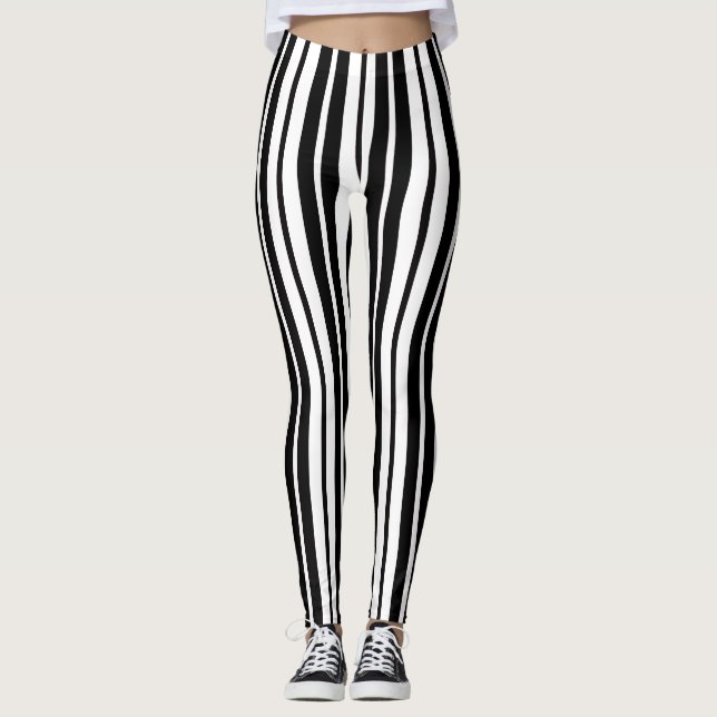White Black Vertical Stripes Pattern Design Leggings (Front)