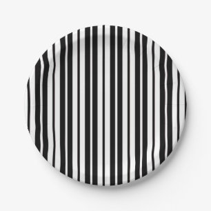 White Black Vertical Stripes Pattern Design Paper Plates