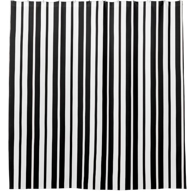 White Black Vertical Stripes Pattern Design Shower Curtain (Front)