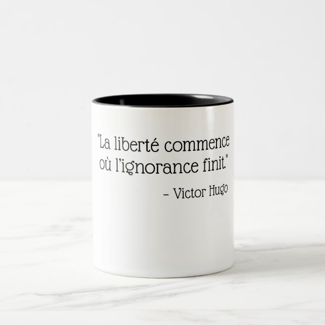    White&black - Victor   Hugo   quote  Two-Tone Coffee Mug (Center)