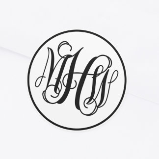 White Black Vine Script Monogram, DIY BG Classic Round Sticker