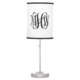 White Black Vine Script Monogram DIY BG Table Lamp