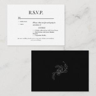 White & Black Vintage Floral Outline Wedding RSVP Enclosure Card