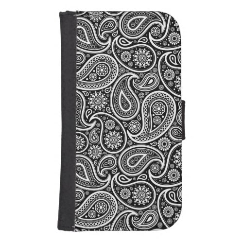 White  Black Vintage Paisley Pattern Samsung S4 Wallet Case