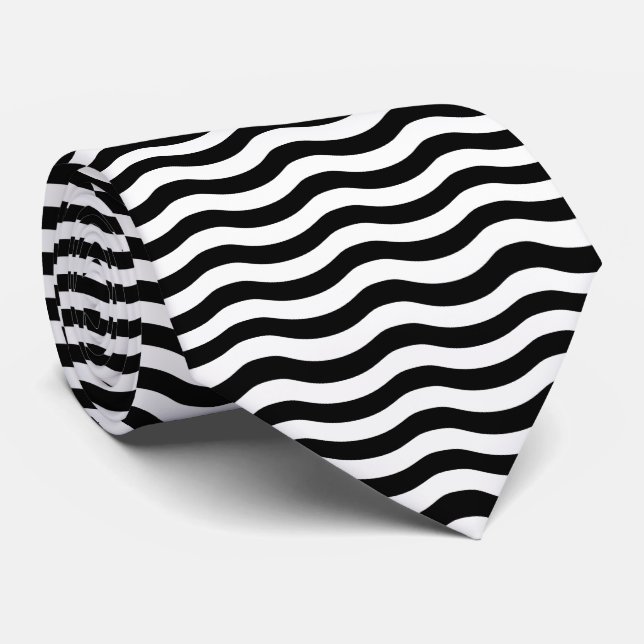 White Black Wave Pattern - Customizable background Tie (Rolled)