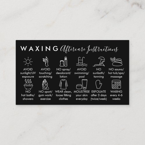 White Black Waxing aftercare twelve advices Business Card
